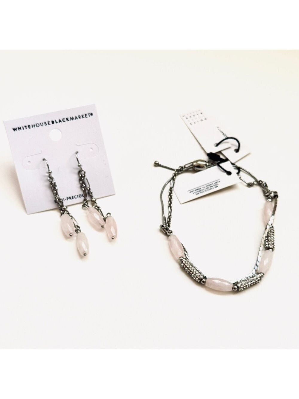 White House Black Market Rose Quartz Bracelet Earrings Set - Picture 2 of 7